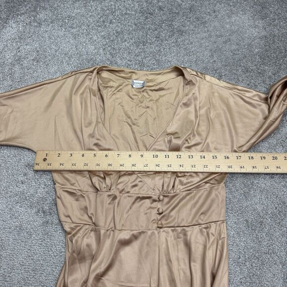 Annique Satin Long Gown Wrap Dress Womens Medium Nude Tan Long Sleeve Formal - Picture 7 of 13